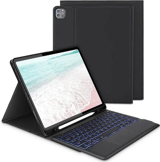 Backlit Touchpad Keyboard Case Compatible with iPad Pro 12.9 inch Cover with Detachable Keyboard UK Layout and Trackpad for iPad Pro 12.9" 5th Gen./ 4 Gen./ 3rd Gen, Black