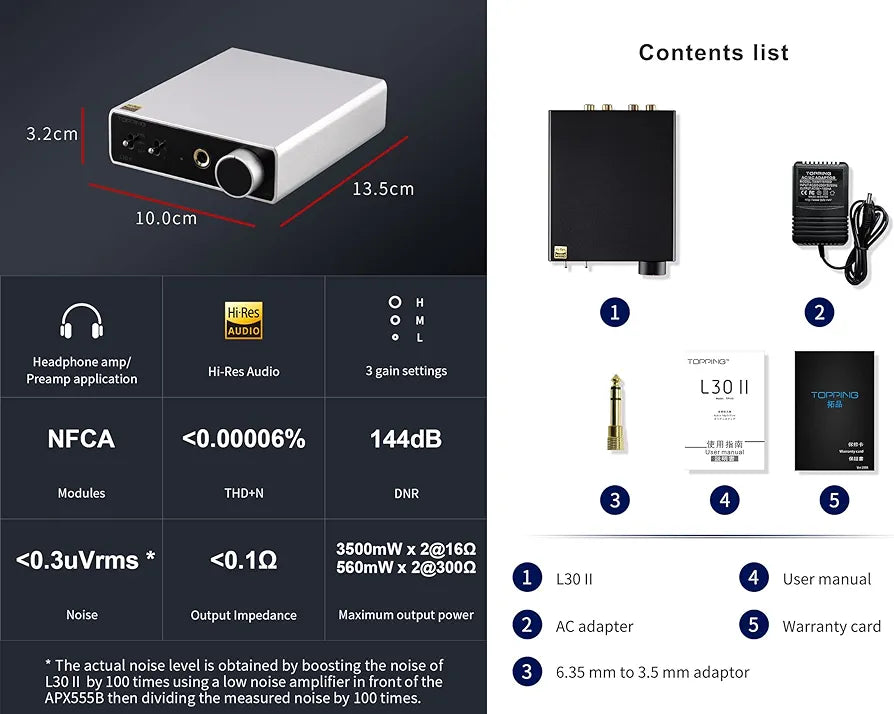 Topping L30II NFCA Linear Headphone Amp - 6.35mm Jack 3.5mm Adaptor RCA Input and Output 37Vpp high Output Voltage Mini HiFi Amp Audio