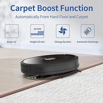 Asuka Robot Vacuum Cleaner S1 - Quite Robotic Vacuum Cleaner No-Go Areas 2000Pa Slim Design Robot Vacuums Carpets Boost Intellect Self-Charging Vacuum Cleaner for Pet Hair- Black