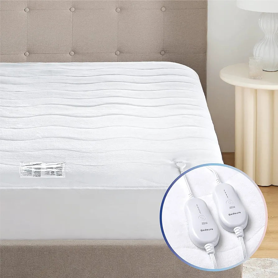 Bedsure Heated Mattress Pad Queen - Dual Controller Electric Bed Warmer and 4 Heat Settings, Coral Fleece with 10 Hour Timer Auto Shut Off (Queen, 60"x80")