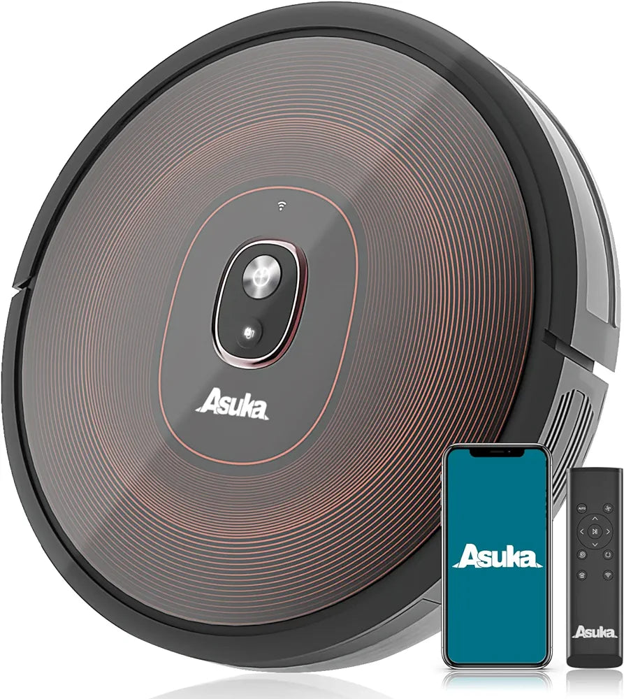 Asuka Robot Vacuum Cleaner S1 - Quite Robotic Vacuum Cleaner No-Go Areas 2000Pa Slim Design Robot Vacuums Carpets Boost Intellect Self-Charging Vacuum Cleaner for Pet Hair- Black