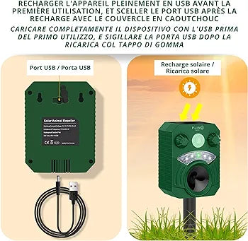 PLINO Outdoor Cat Repeller - Ultrasonic Cat Repeller Variable Frequencies - Ultrasonic Cat USB and Solar Charging - Waterproof - Powerful Outdoor Cat Repellent for Vegetable Gardens and Fields