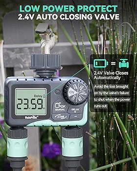 RAINPOINT Water Timer for Garden Hose - 2 Zone Sprinkler Timer with Rain Delay/Manual Watering/Automatic Irrigation Controller System - Water Hose Timer Programmable Faucet Timer for Yard Lawn