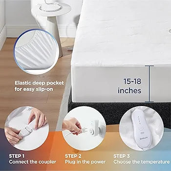 Bedsure Heated Mattress Pad Queen - Dual Controller Electric Bed Warmer and 4 Heat Settings, Coral Fleece with 10 Hour Timer Auto Shut Off (Queen, 60"x80")