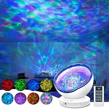 Ocean Wave Projector, 12 LED Remote Control Night Light Lamp Timer 8 Colors Changing LED Kids Night Light Projector Lamp for Baby Children Adult Bedroom Living Room and Party Decorations
