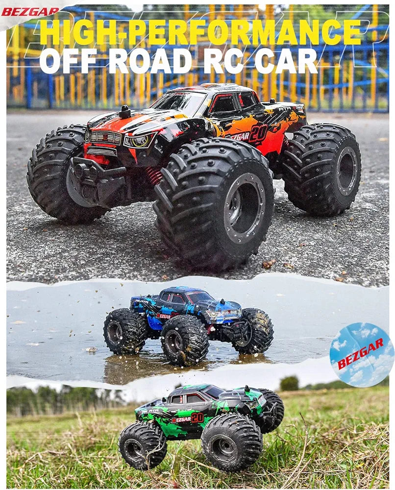 BEZGAR TM201 Remote Control Cars - 1:20 Scale RC Car, 2WD 15KM/H All-Terrains Off Road Monster Truck Vehicle Toy with Two Rechargeable Batteries for Boys Kids Girls