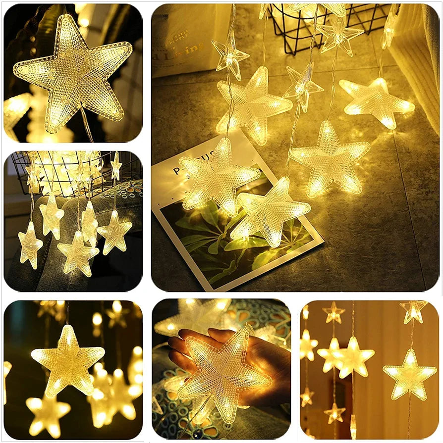 Star Curtain Lights 144 LED Window String Lights 8 Flashing Modes