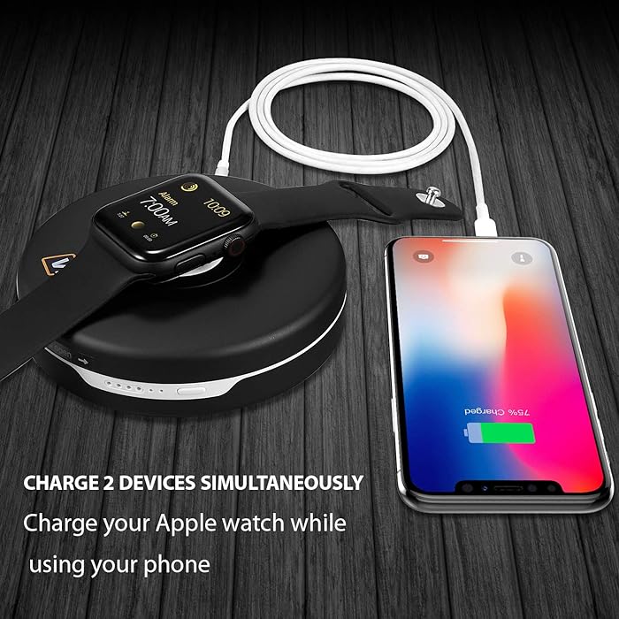 Wireless Charger for Apple Watch, 5000mAh Qi Certified Wireless Portable Charger with USB/Type-C Output & 2 Input External Battery Pack Compatible iPhone Xs/XR/X/iWatch Series 4/3/2/1 38mm 42mm