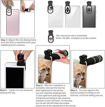 Bostionye Phone Camera Lens Kit 4 in 1 for iPhone Samsung Pixel Android, 22X Telephoto Lens,120°Super Wide Angle&25X Macro Lens,210°Fisheye Lens,Phone Holder+Tripod+Eyecup,for Most Smartphone