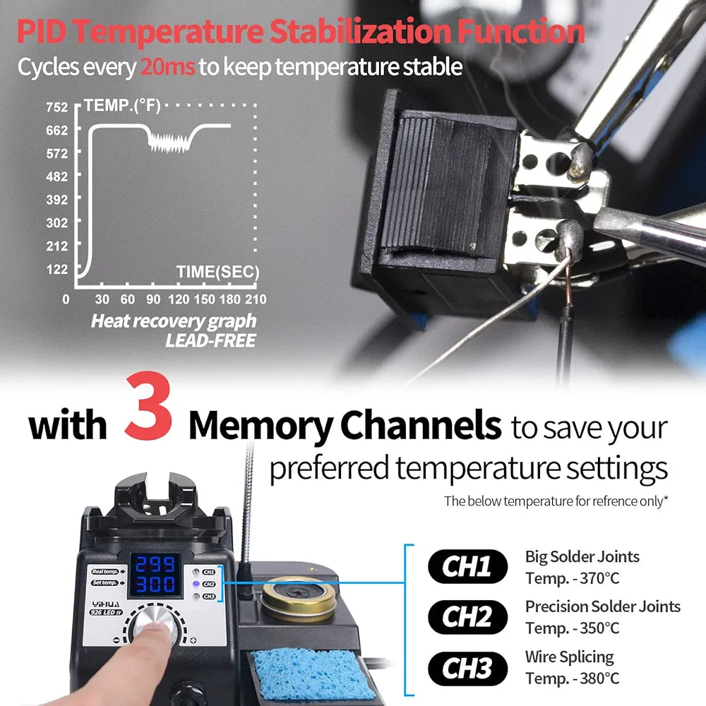 YIHUA 926LED-IV EVO 110W Soldering Station 90~480°C Soldering Kit with 4 helping hands, 1 magnifier with LED, solder wire dispenser, 3 extra soldering tips, 35g lead-free solder wire