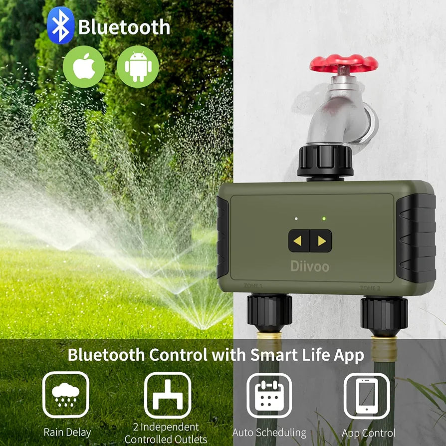 Diivoo WiFi Sprinkler Timer WT-03W and Bluetooth Sprinkler Timer 2 Zone WT-05