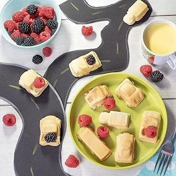 Car Mini Waffle Maker- Make 7 Fun Different Race Cars, Trucks and Automobile Vehicle Shaped Pancakes for Kids, Adults- Electric Waffler Iron, Fun Breakfast Gift- NonStick Pan Cake Baker w Recipe Guide