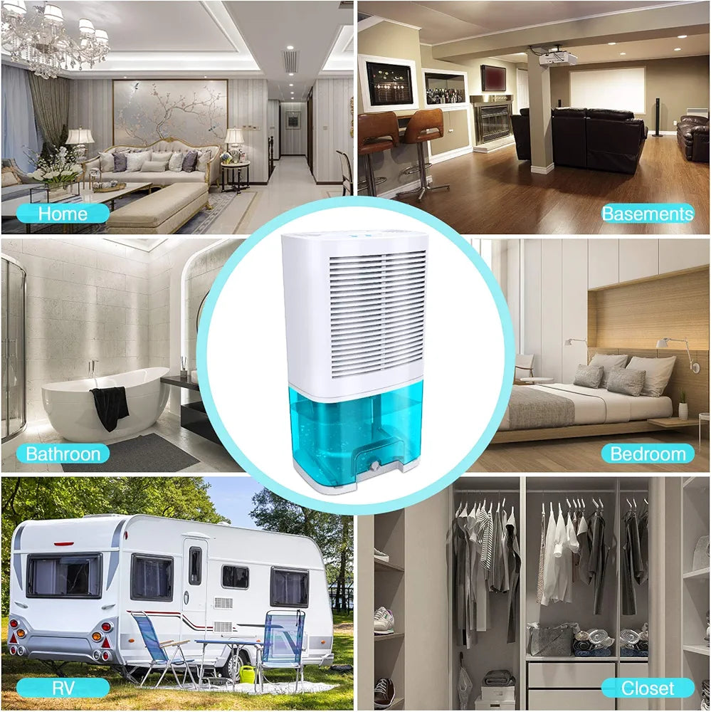 Dehumidifier 68oz(2000ml) Small Dehumidifier with Drain Hose for Up to 650 sq.ft Ultra Quiet Mini Portable Air Dehumidifier for Home Basements Bathroom Bedroom Closet Kitchen RV