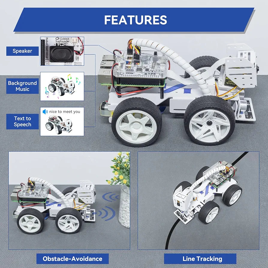 SunFounder Smart Video Robot Car Kit for Raspberry Pi, Python/Blockly (Like Scratch), Web Control, Line Tracking, for Raspberry Pi Robot Kits for Teens and Adults (Raspberry Pi NOT Included)