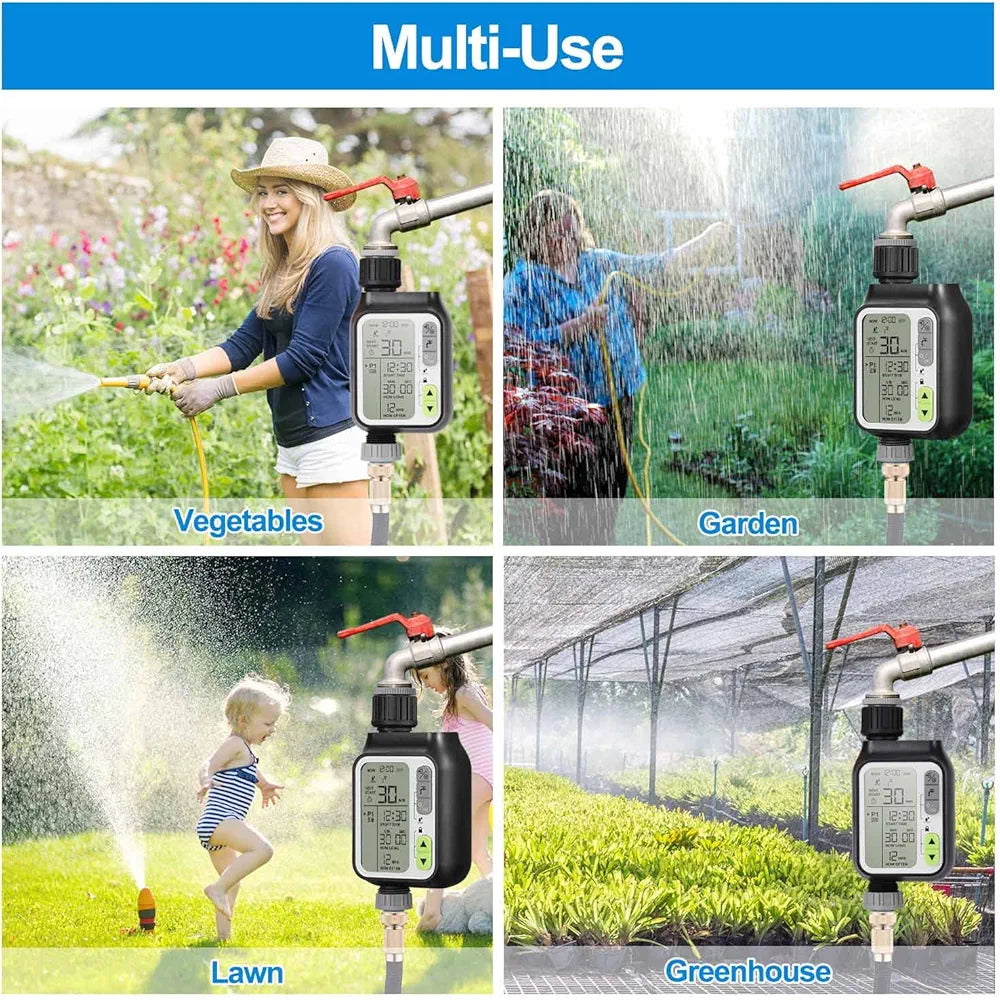 Water Timer Digital Irrigation Timer Programmable Watering Timer Sprinkler Timer IP65 Waterproof/Child Lock Mode/Auto&Manual Mode/Rainwater Sensor Function