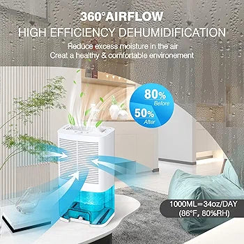 Dehumidifier 68oz(2000ml) Small Dehumidifier with Drain Hose for Up to 650 sq.ft Ultra Quiet Mini Portable Air Dehumidifier for Home Basements Bathroom Bedroom Closet Kitchen RV