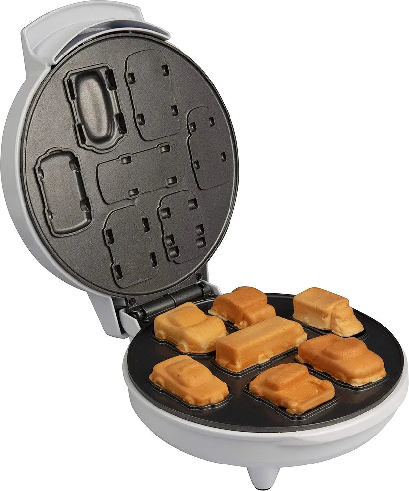 Car Mini Waffle Maker- Make 7 Fun Different Race Cars, Trucks and Automobile Vehicle Shaped Pancakes for Kids, Adults- Electric Waffler Iron, Fun Breakfast Gift- NonStick Pan Cake Baker w Recipe Guide