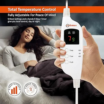 Warmer Electric Heated Throw Blanket - Extra Large 200 x 130cm Digital Controller - Timer, 9 Heat Settings, Auto Shutoff - Machine Washable