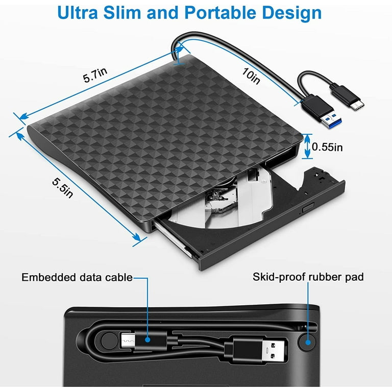 External DVD Drive, Amicool USB 3.0 Type-C CD DVD +/-RW Optical Drive USB C Burner Slim CD/DVD ROM