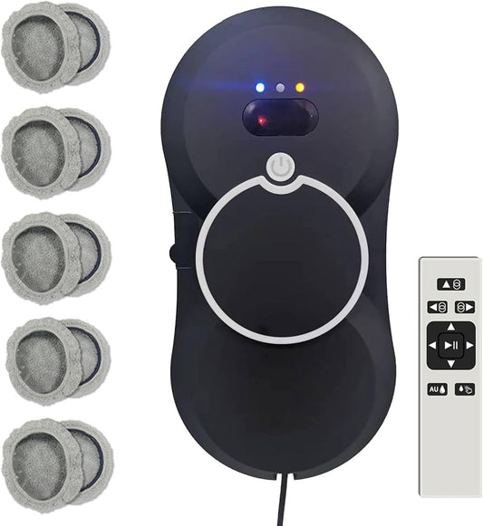 Window Cleaning Robot, Automatic Electric Robot Glass cleaner Strong Suction Smart Robot Window Cleaner, for Indoor Outdoor High Rise Windows Ceilings Black