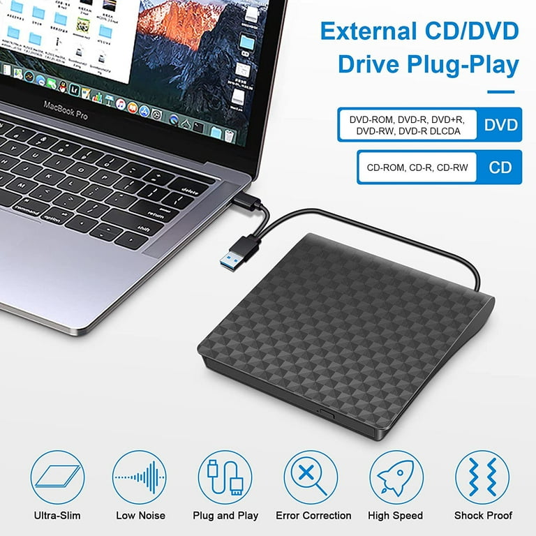 External DVD Drive, Amicool USB 3.0 Type-C CD DVD +/-RW Optical Drive USB C Burner Slim CD/DVD ROM