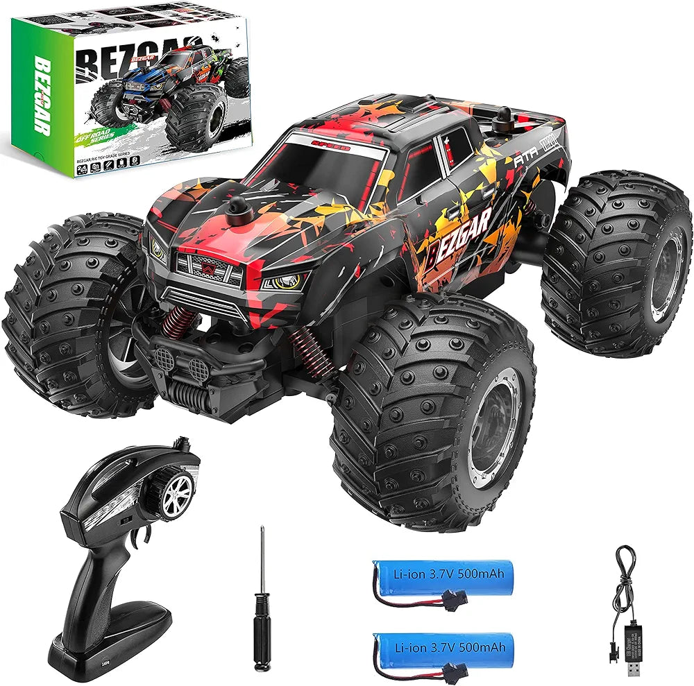 BEZGAR TM201 Remote Control Cars - 1:20 Scale RC Car, 2WD 15KM/H All-Terrains Off Road Monster Truck Vehicle Toy with Two Rechargeable Batteries for Boys Kids Girls