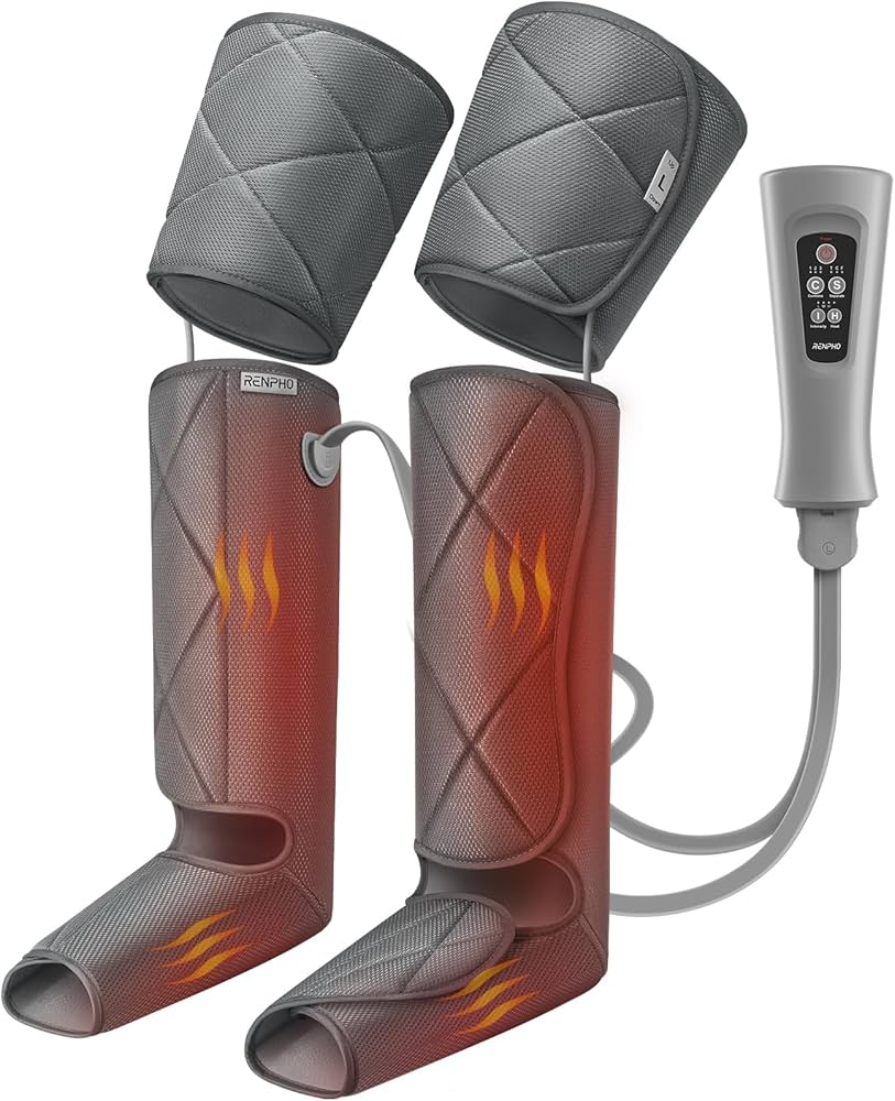 RENPHO Leg Massager with Heat, Compression Calf Thigh Foot Massage, Adjustable Wraps Design for Most Size, with 6 Modes 3 Intensities, Relax Leg Muscle