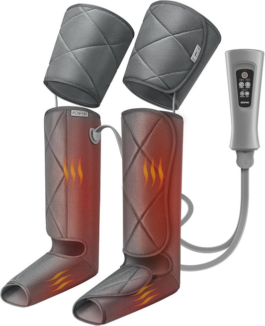 RENPHO Leg Massager with Heat, Compression Calf Thigh Foot Massage, Adjustable Wraps Design for Most Size, with 6 Modes 3 Intensities, Relax Leg Muscle