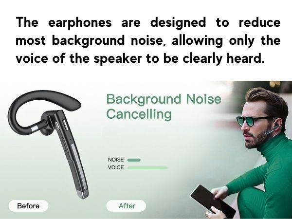 Business BT-YYK-520 Bluetooth 5.0 Headset with Mic, Wireless Ear-Hook Earphone, Mono Boom Mic, Hands-Free Noise-Cancelling, 500mAh Charging Case, Universal Fit,