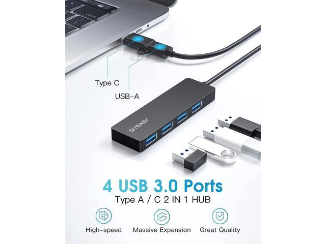 USB Hub USB 3.1 C to USB 3.0 Hub with 4 Ports and 2ft Extended Cable Ultra Slim Portable USB Splitter for MacBook Mac Pro/Mini iMac Ps4 PS5 Surface Pro Flash Drive Samsung(Black)