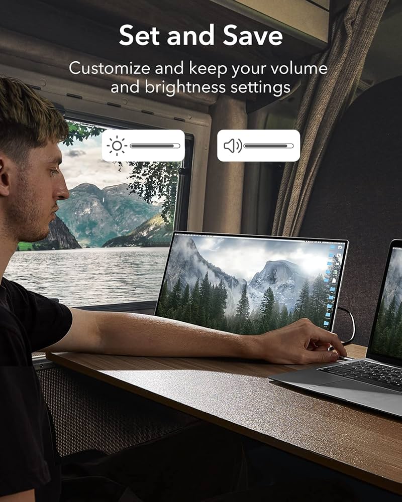 ESR Portable Kickstand Monitor for Laptops, Ultra-Slim 15.6 Inch 1080P External Display with Adjustable Angle, Travel Monitor, Landscape and Portrait View for Laptop/Mac/Tablet/Phone/Switch, Silver