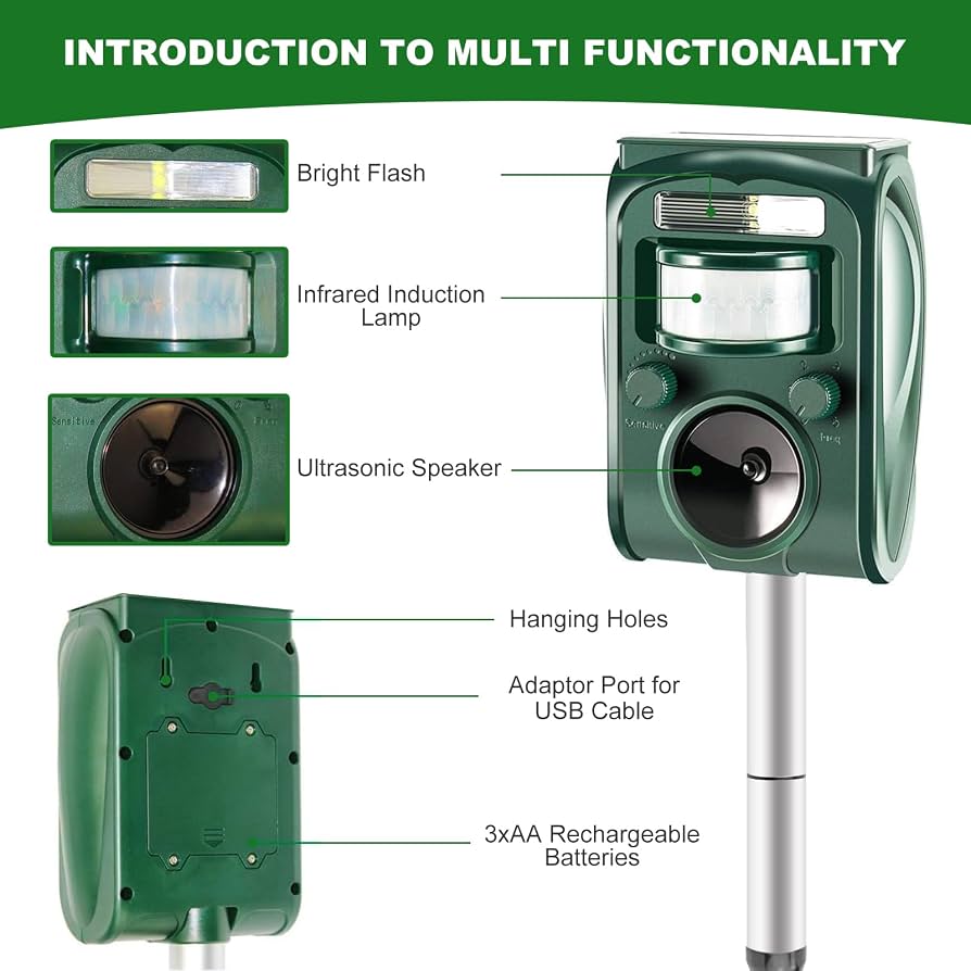 Ultrasonic Animal Repellent  with Motion Sensor Sound and LED