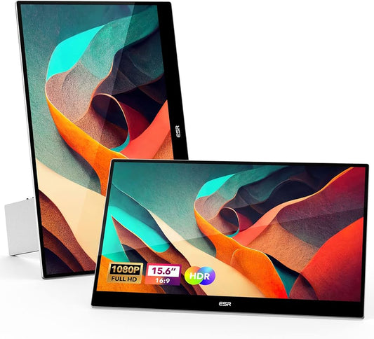 ESR Portable Kickstand Monitor for Laptops, Ultra-Slim 15.6 Inch 1080P External Display with Adjustable Angle, Travel Monitor, Landscape and Portrait View for Laptop/Mac/Tablet/Phone/Switch, Silver