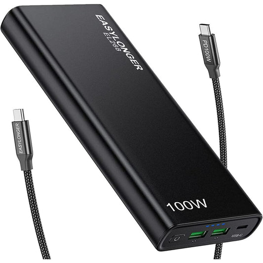 EASYLONGER Portable Laptop Charger 26800mAh, 100W Laptop Power Bank PD USB C Fast Charging Battery Pack, Black