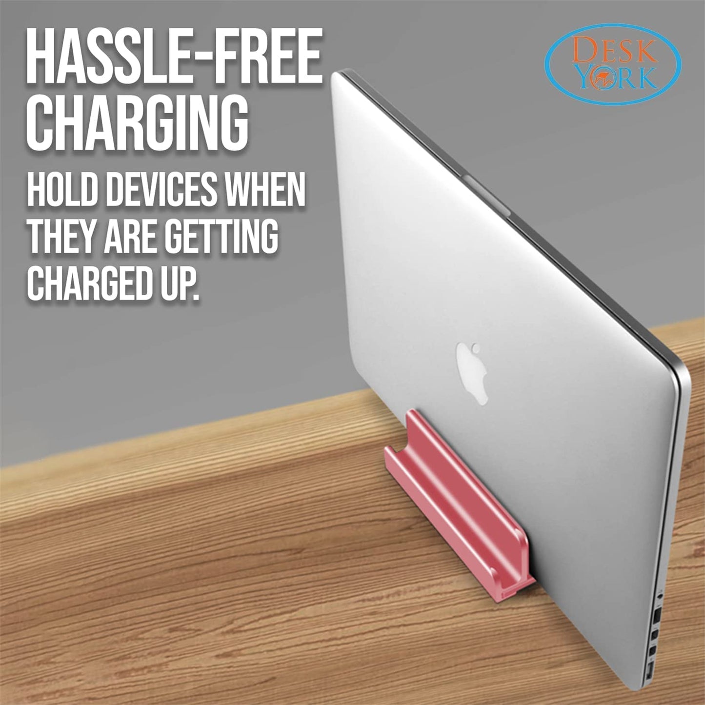 Vertical Laptop Stand by Desk York - Laptop Docking Stand Station - Adjustable Slots Laptop Holder, Fits All Computers, Tablet, Phone, (Rose Gold)