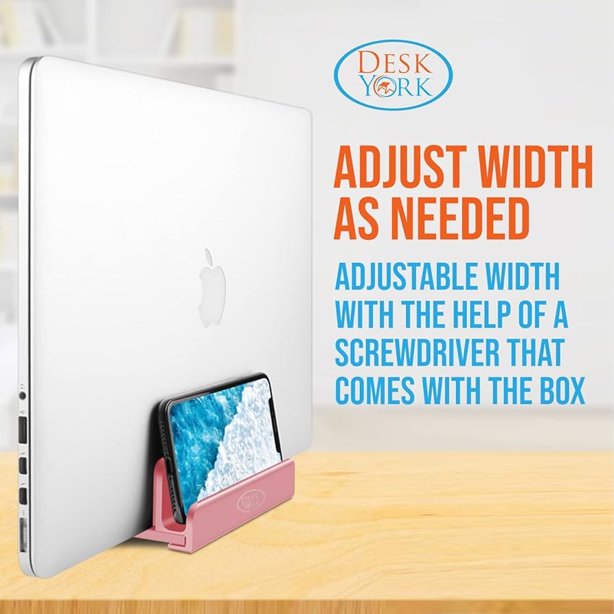 Vertical Laptop Stand by Desk York - Laptop Docking Stand Station - Adjustable Slots Laptop Holder, Fits All Computers, Tablet, Phone, (Rose Gold)