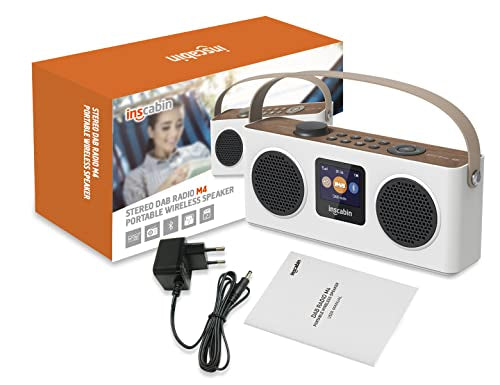 Inscabin M4 Portable DAB/DAB+ Radio Digital FM Portable Radio/Bluetooth/Stereo Sound/Dual speakers/Dual Alarm Clock/Rechargable Battery