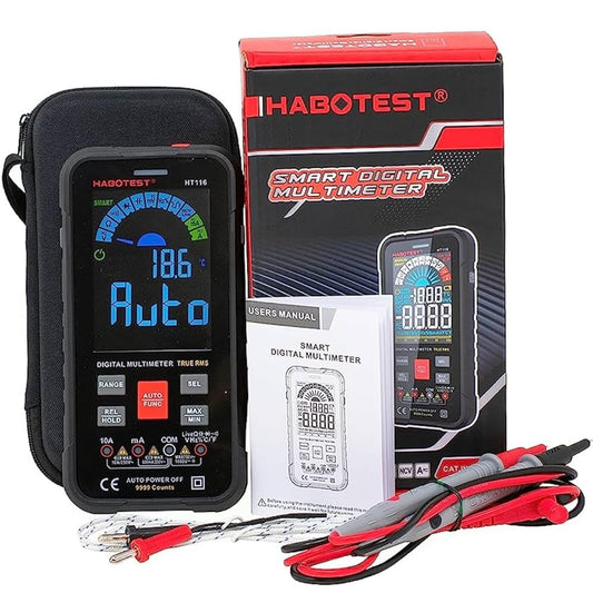 HABOTEST HT116 Digital Multimeter 9999 Counts, True RMS, Auto-Off, DC/AC Voltage, Current, Resistance, Continuity, Capacitance, Ohms, Frequency, Diodes, NCV, and Temperature