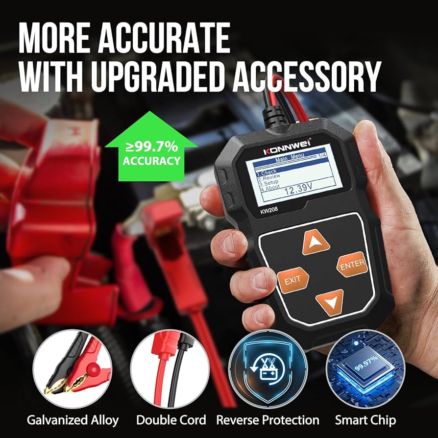 KONNWEI KW208 12V Car Battery Tester, Battery Load Tester Automotive 12V Alternator Starter Tester Digital Auto Battery Analyzer Charging Cranking System Tester for Car Truck Marine Motorcycle Boat