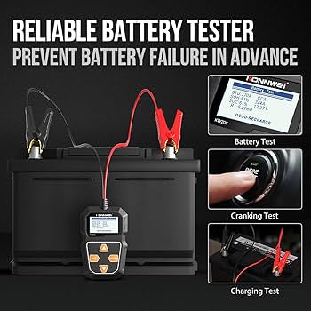 KONNWEI KW208 12V Car Battery Tester, Battery Load Tester Automotive 12V Alternator Starter Tester Digital Auto Battery Analyzer Charging Cranking System Tester for Car Truck Marine Motorcycle Boat