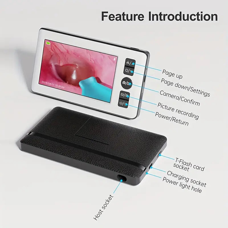 Medical-Grade Ear, Nose, Throat Endoscope with 4.3” HD Display & 3.5mm HD Portable Camera - with USB/Powersource Compatibility, Real-Time Visual Inspection for ENT Diagnosis, Ear Cleaning, Nasal/Sinus Procedures