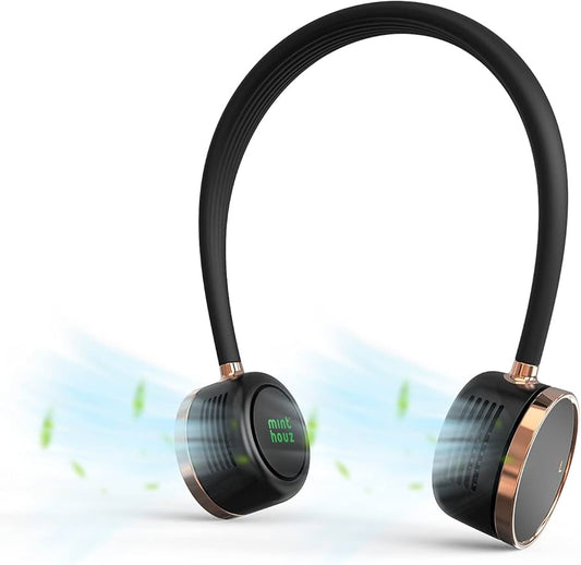 Minthouz Portable Neck Fan, 3 Speeds Wearable Personal Fan Hands Free Bladeless Fan, 2000mAh Rechargeable Battery Operated USB Fan 360° Cooling Fan Around Neck for Outdoor, Travel, Home,Office - Black