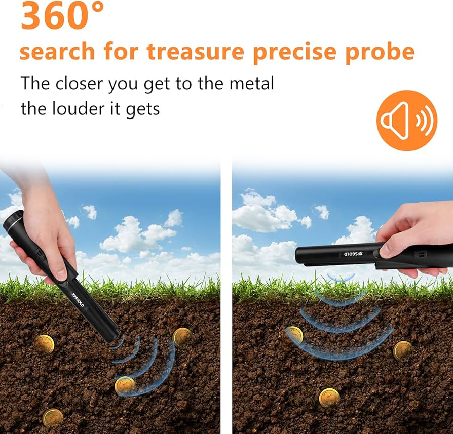 Metal Detector Pinpointing,Waterproof Pinpointer 360 Degree Search Gold&Treasure Finder with Belt Holster &LED Indicator& Buzzer Vibration, for Adults and Kids(Black)