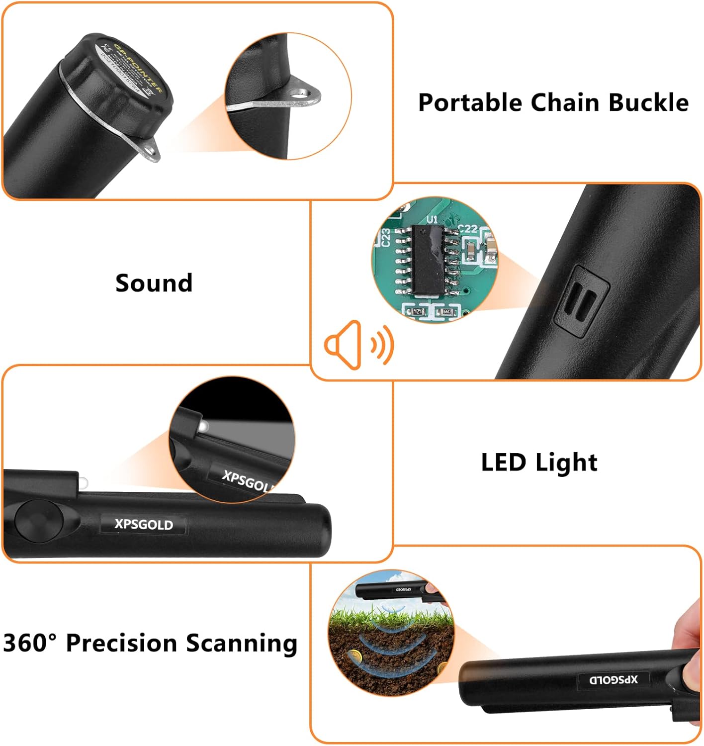 Metal Detector Pinpointing,Waterproof Pinpointer 360 Degree Search Gold&Treasure Finder with Belt Holster &LED Indicator& Buzzer Vibration, for Adults and Kids(Black)