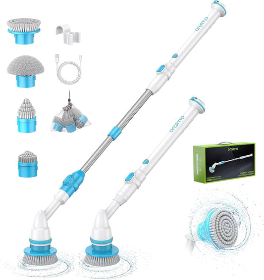 Oraimo Electric Spin Scrubber,430RPM Cleaning Brush, Bathroom Scrubber with 4 Replacement Brushes, Adjustable Extension Arm for Shower Bathtub Sink Tile Floor