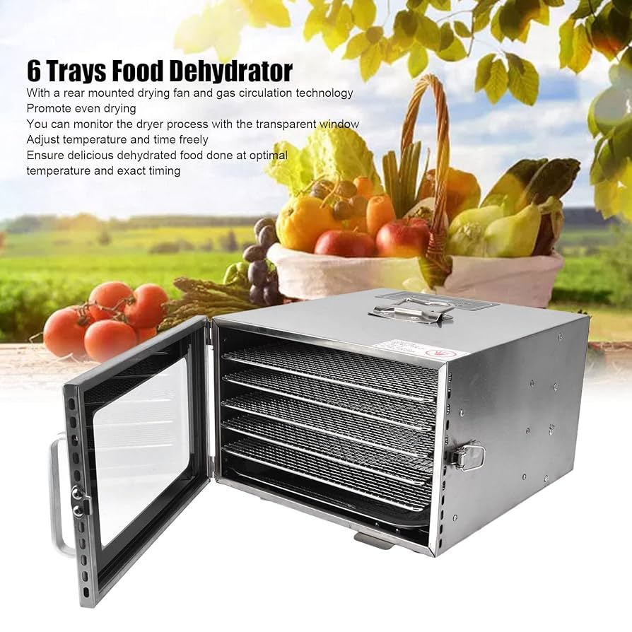 Food Dehydrator, 400W 6 Trays Electric Food Dryer Machine with 35-90℃ Temperature Control Dehydrator Machine for Jerky Herb Meat Beef Vegetables, Stainless Steel