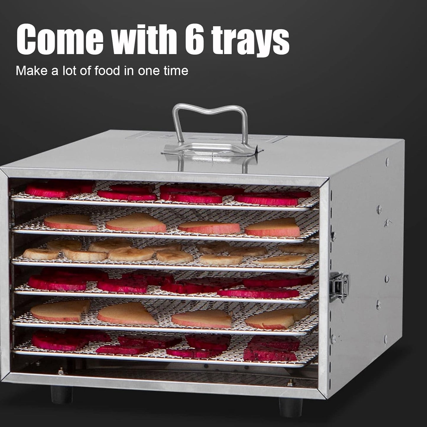 Food Dehydrator, 400W 6 Trays Electric Food Dryer Machine with 35-90℃ Temperature Control Dehydrator Machine for Jerky Herb Meat Beef Vegetables, Stainless Steel