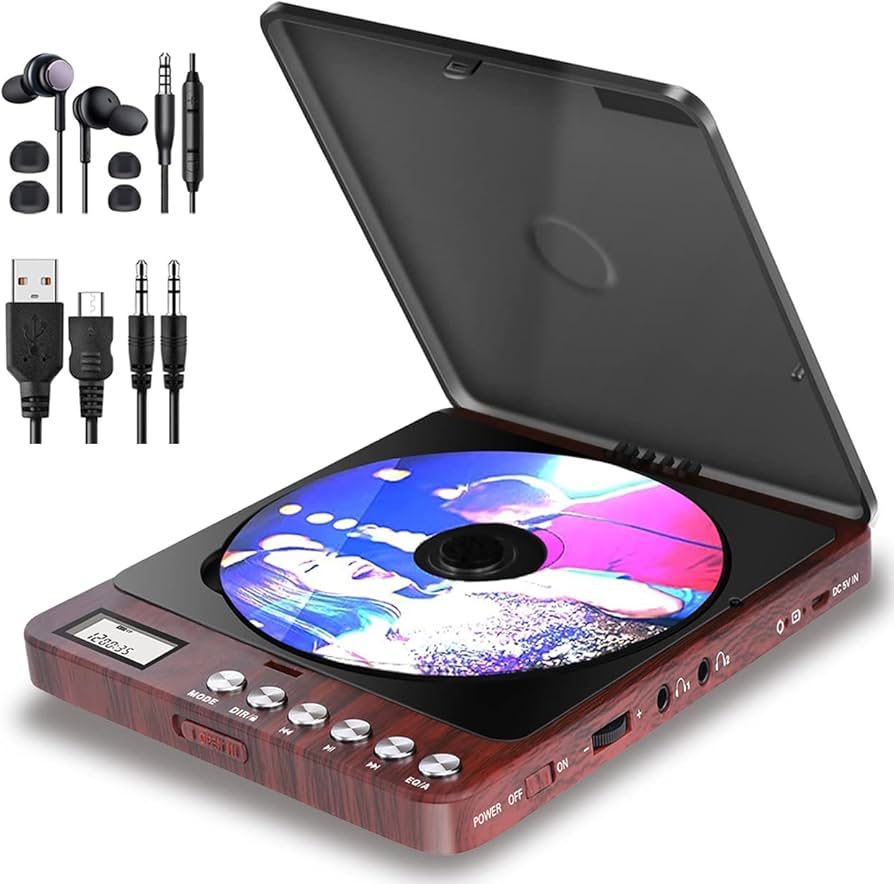 Portable CD Player with Headphones, Compact Design CD Player with LCD Disply, Anti-Skip Personal CD Player for Car, Rechargeable CD Player for Music Audiobook Listening