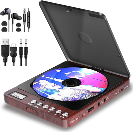 Portable CD Player with Headphones, Compact Design CD Player with LCD Disply, Anti-Skip Personal CD Player for Car, Rechargeable CD Player for Music Audiobook Listening