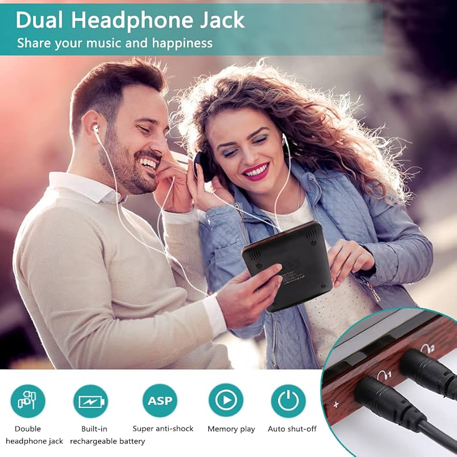 Portable CD Player with Headphones, Compact Design CD Player with LCD Disply, Anti-Skip Personal CD Player for Car, Rechargeable CD Player for Music Audiobook Listening